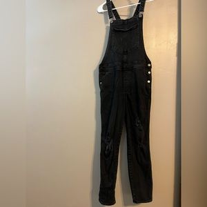 Black distressed overalls